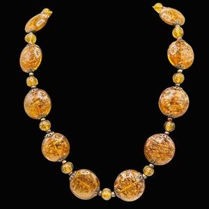 Vintage Art Deco Italian Gold Aventurine Sommerso Bead Necklace